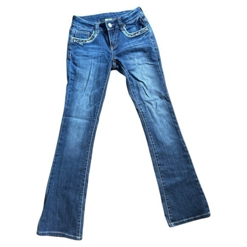 LITZ size 27 blue jeans, studs & design back pockets, stitching front pockets